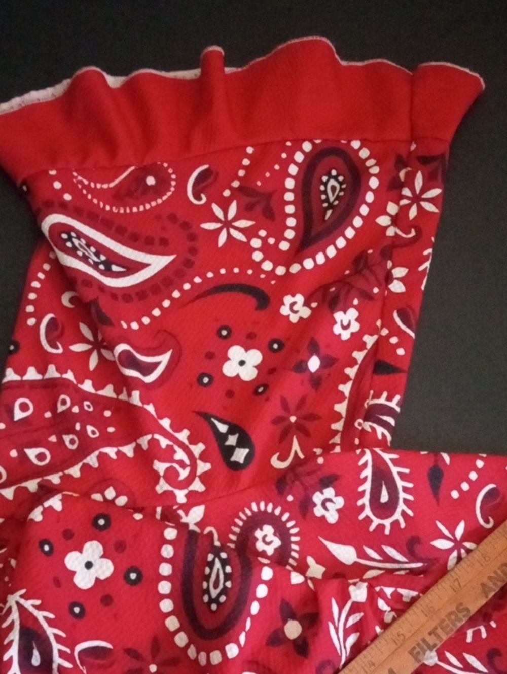 Women’s Red Paisley V-Neck Tunic Top - Bell Sleeves - Picture 12 of 13